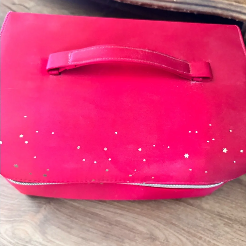 Estee Lauder Red Train Case  Cosmetic Case with Gold Stars